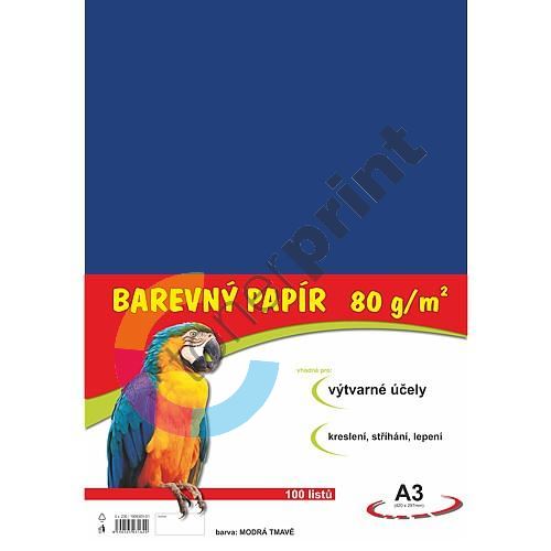 Barevný papír A3, 80g, tmavě modrý, 100 listů