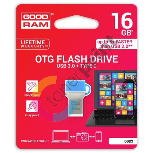 Goodram OTG 16GB, USB flash disk 3.1A/3.1C, ODD3, modrá 1