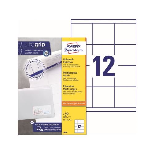 Univerzální etikety AVERY 70x67,7 mm 100 listů A4 - 3661 1