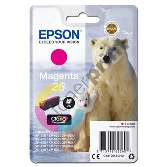 Inkoustová cartridge Epson C13T26134012, XP-800, XP-700, XP-600, magenta, 26, originál