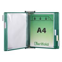 Tarifold nástěnný kovový držák s rámečky, 10 rámečků s kapsami A4 na výšku, zelené