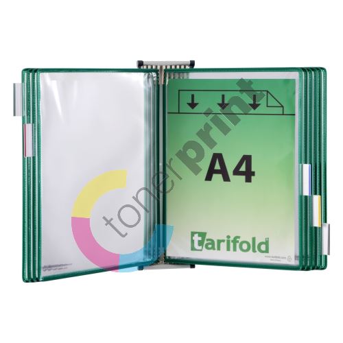 Tarifold nástěnný kovový držák s rámečky, 10 rámečků s kapsami A4 na výšku, zelené 1