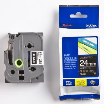 Páska do štítkovače Brother TZe-355 24mm, bílý tisk/černý podklad