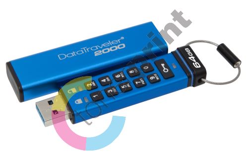 Kingston DT2000 64GB, USB flash disk 3.0, 256bit AES HW šifrování, keypad, modrá 1