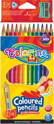 Pastelky Colorino, trojhranné, s ořezávátkem, 12 barev + oboustranná zlatá/stříbrná