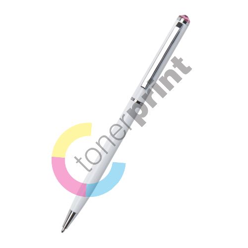 Kuličkové pero Art Crystella Slim bílá s růžovým krystalem Swarovski 2