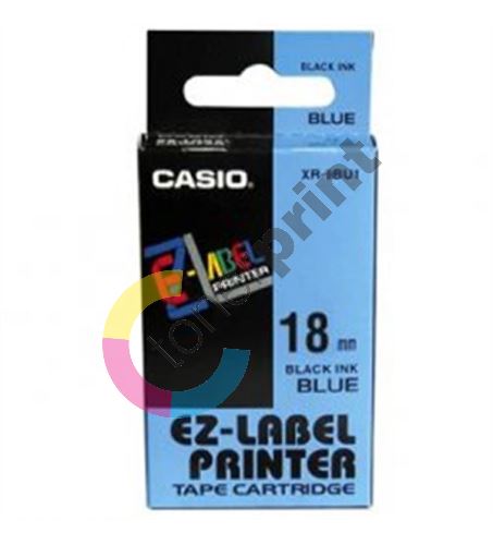 Páska Casio XR-18BU1 18mm černý tisk/modrý podklad 1