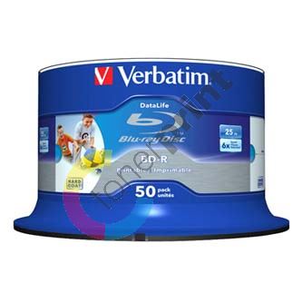 25GB Verbatim BD-R SL, Hard Coat Wide Inkjet Printable, spindle, 43812, 6x, 50-pack