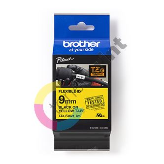Brother originální páska do tiskárny štítků, Brother, TZEFX621, černý tisk/žlutý podklad,