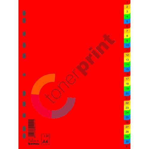 Donau rozlišovač číselný 1-31, A4, PP, 31 listů, mix barev 1