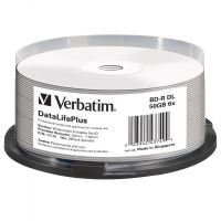 50GB Verbatim BD-R DL, DataLifePlus, Wide Inkjet Printable, 43749, 6x, 25-pack