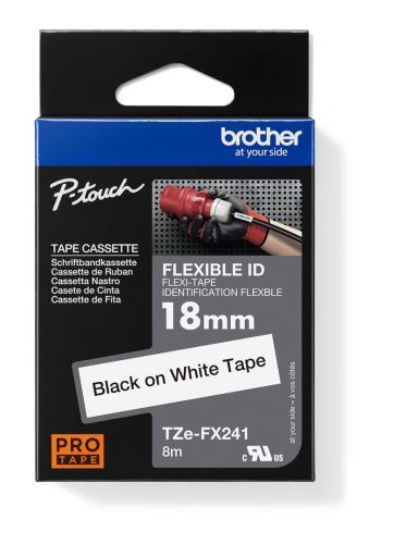 Páska do štítkovače Brother TZE-FX241, 18mm, černý tisk/bílý podklad, originál