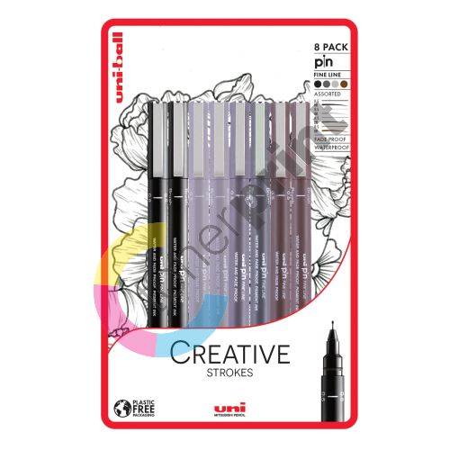 Uni Pin Creative Strokes sada 8 ks linerů (černá 0,6/sv.šedá 0,5/tm.šedá 0,5/tm.šedá 1