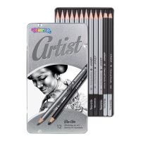 Kreslířská sada Colorino Artist grafitových tužek a uhlů, kulaté, kovový box (2)