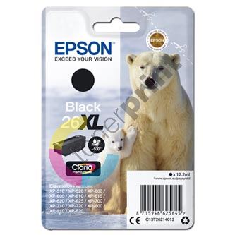 Inkoustová cartridge Epson C13T26214012, XP-800, XP-700, XP-600, black, 26XL, originál