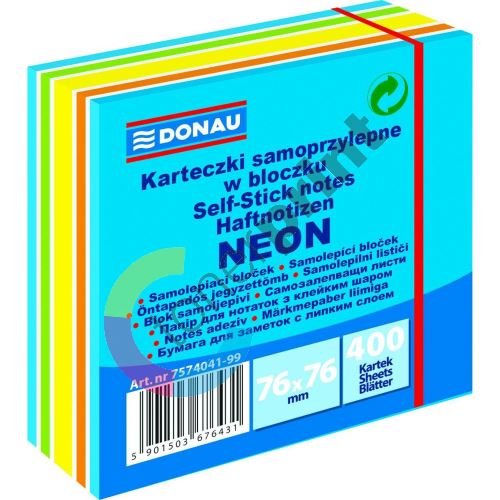 Donau samolepicí bloček, 76 x 76 mm, 400 lístků, mix barev neon 1