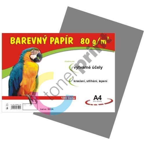 Barevný papír A4, 80g, šedý, 100 listů