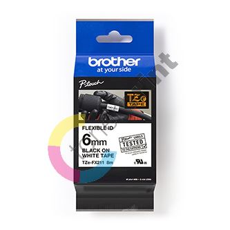 Páska do štítkovače Brother TZe-FX211, 6mm, černý tisk/bílý podklad, originál