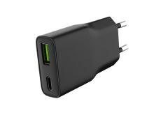 Natec RIBERA GaN SLIM nabíječka 20 W, USB-A + USB-C, PD, PPS, QC, černá – NUC-2377