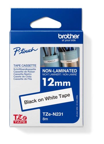 Páska do štítkovače Brother TZe-N231 12mm černý tisk/bílý podklad
