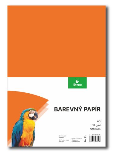 Barevný papír A3, 80g, oranžový, 100 listů
