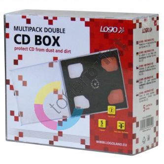 Box na 2ks CD, 10,4mm, průhledný, černý tray, 5-pack, Logo