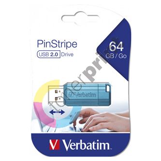 Verbatim USB flash disk, USB 2.0, 64GB, PinStripe, Store N Go, modrý, 49961, USB A, s výsu