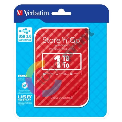Verbatim Store n Go 1TB, Externí HDD 2,5" USB 3.0, 53203, červený 1
