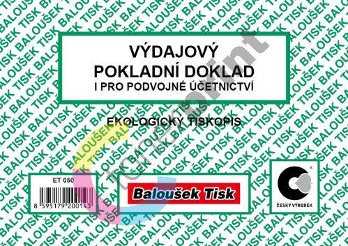 Výdajový pokladní doklad pro podvojné účetnictví A6 ET050, 50 listů