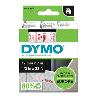 Páska Dymo D1 12 mm x 7m, červený tisk/bílý podklad, 45015, S0720550