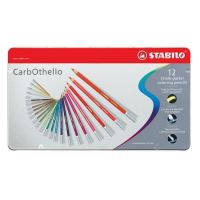 Křídové pastelové barevné pastelky CarbOthello, sada, 12 barev, kulaté, kovová krabička,