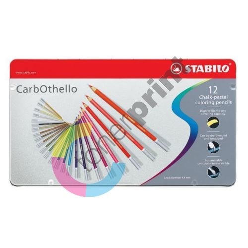 Křídové pastelové barevné pastelky CarbOthello, sada, 12 barev, kulaté, kovová 1