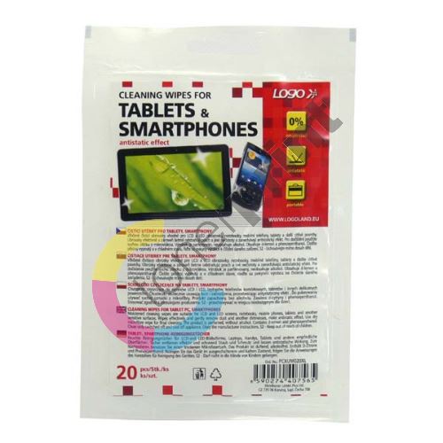 Čisticí ubrousky Logo, na tablet, smartphone, uzavíratelný plastový sáček, 20 ks 1