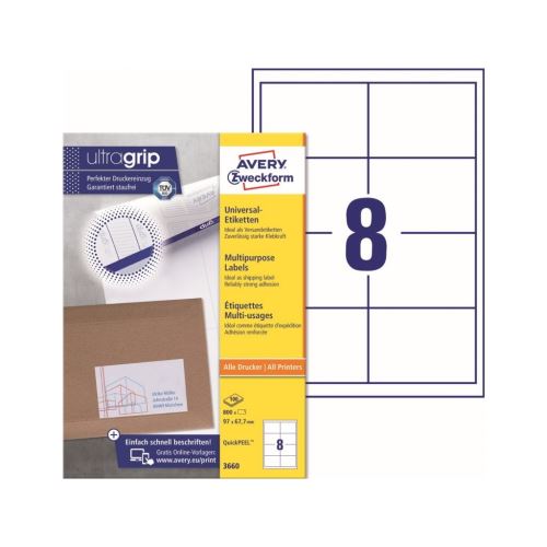 Univerzální etikety AVERY QuickPEEL 97x67,7mm 100 listů A4 - 3660 1