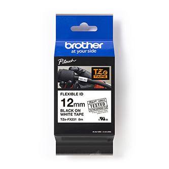 Páska do štítkovače Brother TZe-FX231, 12mm, černý tisk/bílý podklad, flexi, originál