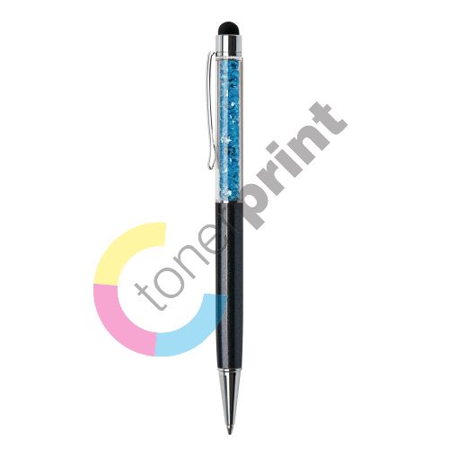 Kuličkové pero Touch, Swarovski Crystals, černá, aqua modrý krystal 2