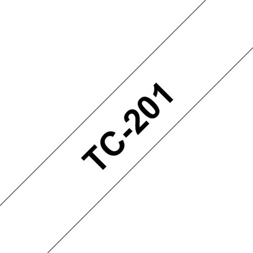 Páska do štítkovače Brother TC-201, 12mm x 8m, černý tisk/bílý poklad, laminovaná