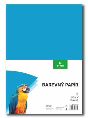 Barevný papír A3, 80g, světle modrý, 100 listů