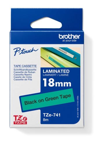 Páska do štítkovače Brother TZE-741 18mm černý tisk/zelený podklad