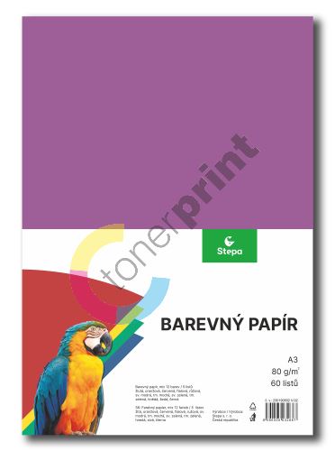 Barevný papír A3, 80g, mix 12 barev, 60 listů