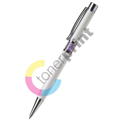 Kuličkové pero Art Crystella, bílá se světle fialovými krystaly Swarovski ve středu 2