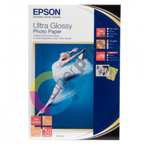 Epson Ultra Glossy Photo Paper, lesklý, bílý, 100x150mm, 300 g/m2, 50ks, C13S041943 1