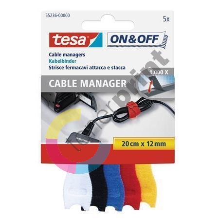 Správce kabelů On&Off, mix barev, suchý zip, Tesa 1