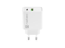 Natec RIBERA 20 W síťová nabíječka, USB-A + USB-C, PD 3.0, QC 3.0, bílá – NUC-2061