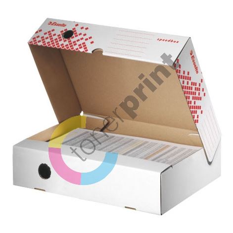 Archivační krabice Esselte Speedbox, horiz., 80 mm, bílá/ červ. 1