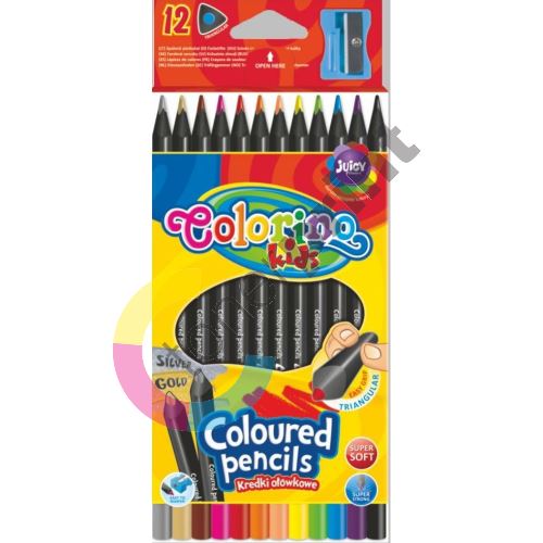Colorino pastelky trojhranné, černé dřevo, s ořezávátkem, 12 barev 3