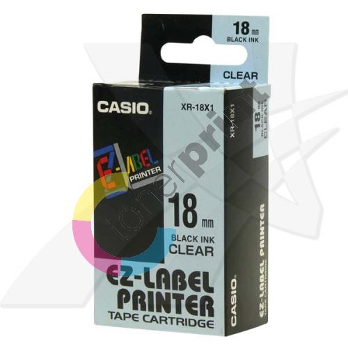 Páska Casio XR-18X1 18mm černý tisk/průhledný podklad 1