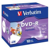 Verbatim DVD+R, DataLife PLUS, 4,7 GB, Wide Printable, jewel box, 43508, 16x, 10-pack