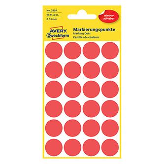 Etikety na ruční popis kolečko průměr 18 mm - červená - 3595