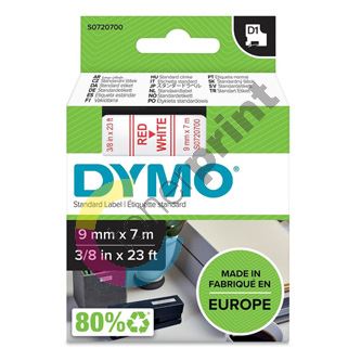 Páska Dymo D1 9 mm x 7m, červený tisk/bílý podklad, 40915, S0720700